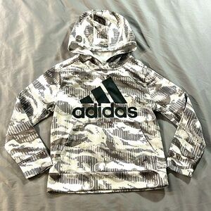Adidas Logo Hoodie Unisex Youth Size 8 Gray Camo Print Casual School